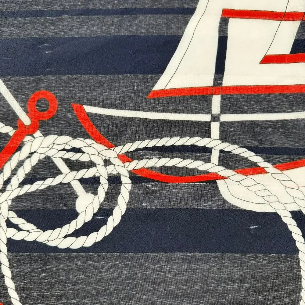 Gim Renoir Nautical Sailboat Scarf Navy Red White Vintage 1970s 80s Square